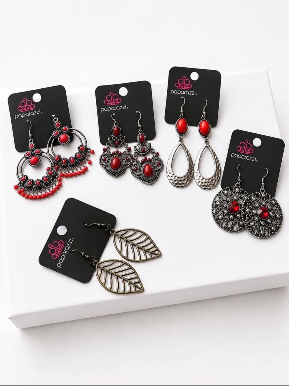 paparazzi Red and Silver Mixed Earring Set
